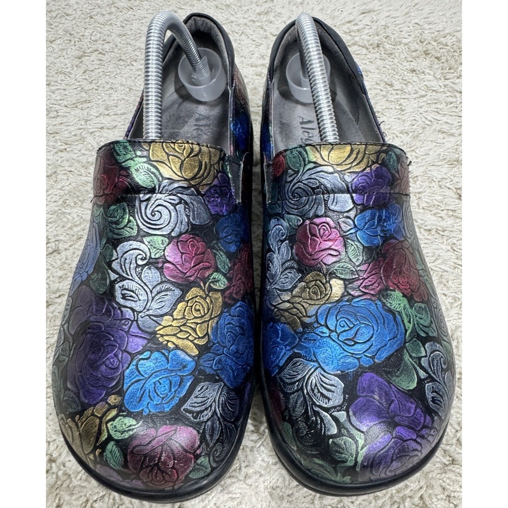 Alegria Keli-466 Multicolor Floral Embossed Leather Clogs Slip On Shoes Sz 41/10